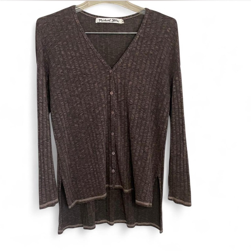 Michael Stars Brown Ribbed Cardigan